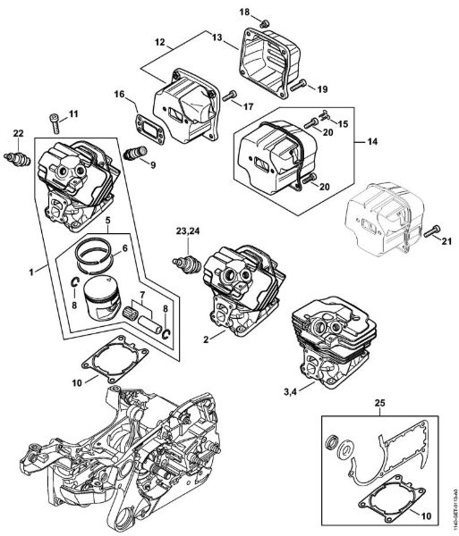 Moto-serras a gasolina (MS) MS 362 C-M Cilindro, Silenciador da marca Stihl