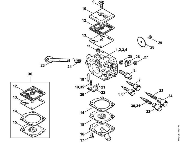 Moto-serras a gasolina (MS) MS 382 Carburador 1119/15, 1119/13, 1119/12, 1119/10 da marca Stihl