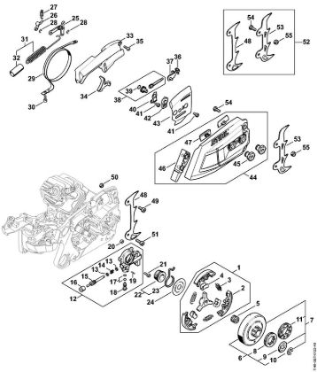 Moto-serras a gasolina (MS) MS 400 C-M Embreagem, Bomba de óleo, Freio da corrente da marca Stihl