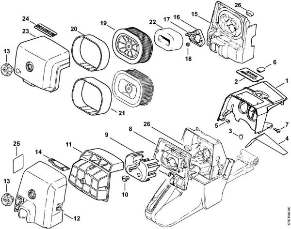 Moto-serras a gasolina (MS) MS 440 Cobertura, Filtro de ar da marca Stihl