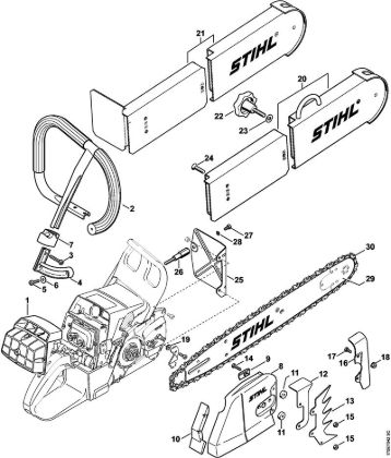 Moto-serras a gasolina (MS) MS 440-D Jogo de transf. Serra para bombeiros (27.2000), (31.2005), (15.2007) da marca Stihl