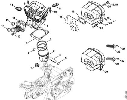 Moto-serras a gasolina (MS) MS 441 C-Q Cilindro, Silenciador da marca Stihl