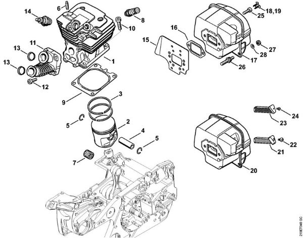 Moto-serras a gasolina (MS) MS 441 C-Q Cilindro, Silenciador da marca Stihl
