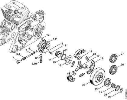 Moto-serras a gasolina (MS) MS 441-W Bomba de óleo, Embreagem da marca Stihl