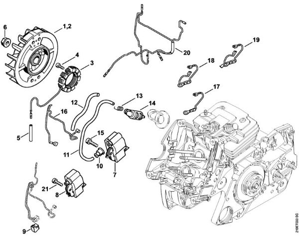 Moto-serras a gasolina (MS) MS 441-W Sistema de ignição, Cablagem préformada da marca Stihl