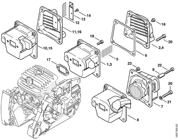 Moto-serras a gasolina (MS) MS 460 Silenciador da marca Stihl