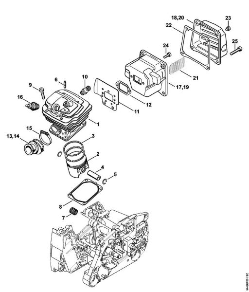 Moto-serras a gasolina (MS) MS 461-R Cilindro, Silenciador da marca Stihl