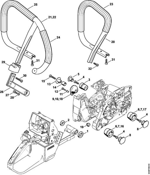 Moto-serras a gasolina (MS) MS 461-R Sistema anti-vibratório, Tubo do punho da marca Stihl