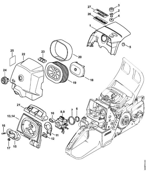 Moto-serras a gasolina (MS) MS 461-VW Cobertura, Filtro de ar da marca Stihl