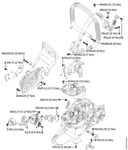 Moto-serras a gasolina (MS) MS 462 Binários de aperto da marca Stihl