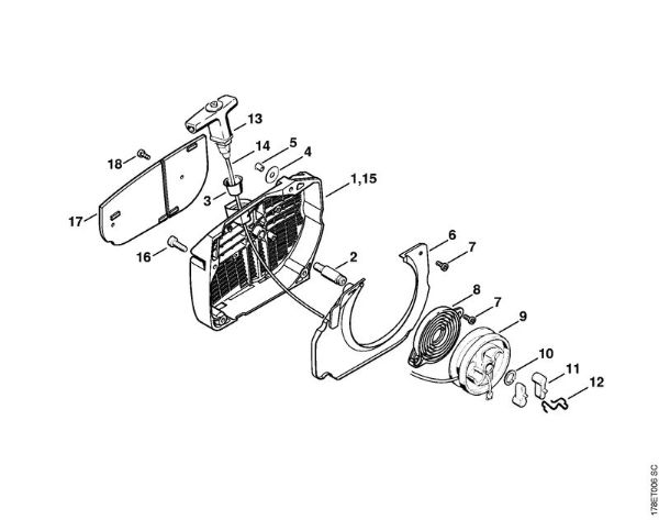 Moto-serras a gasolina (MS) MS 660 Dispositivo de arranque da marca Stihl