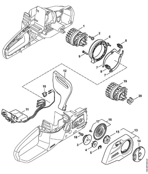 Moto-serras alimentadas a bateria (MSA) MSA 140 C-B Motor eléctrico, Módulo electrónico, Tampa do carreto 443746233 da marca Stihl