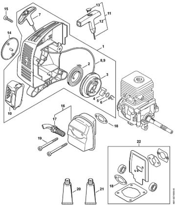 Motor multifuncional (MM) MM 55 Dispositivo de arranque, Silenciador da marca Stihl
