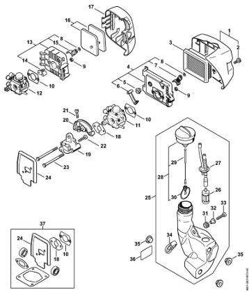 Motor multifuncional (MM) MM 55 Filtro de ar, Tanque de combustível da marca Stihl