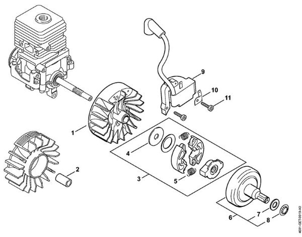 Motor multifuncional (MM) MM 55 Sistema de ignição, Embreagem da marca Stihl