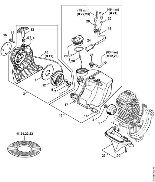 BT 131 BT 131 Dispositivo de arranque, Tanque de combustível da marca Stihl