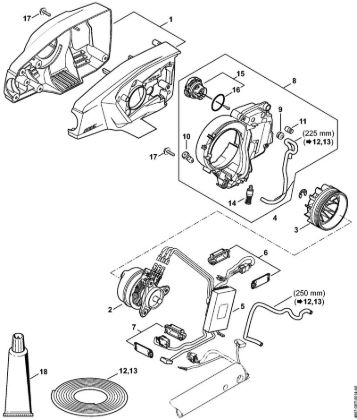 Podadoras a bateria (HTA) HTA 65 Carcaça do motor, Motor eléctrico, Bomba de óleo da marca Stihl