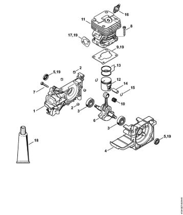 Foices a motor (FS) FS 120 R 2-MIX Caixa da cambota, Cilindro FS 120 2-MIX da marca Stihl