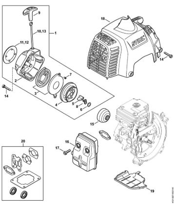 Foices a motor (FS) FS 235 Dispositivo de arranque, Silenciador da marca Stihl