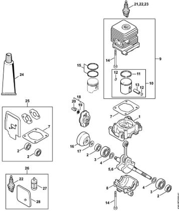 Foices a motor (FS) FS 38 Caixa da cambota, Cilindro da marca Stihl