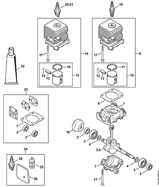 Foices a motor (FS) FS 38 2-MIX Caixa da cambota, Cilindro 2-MIX da marca Stihl