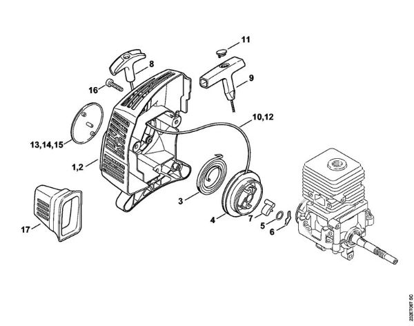 Foices a motor (FS) FS 38 2-MIX Dispositivo de arranque da marca Stihl