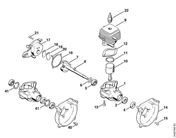 Foices a motor (FS) FS 44 Caixa da cambota, Cilindro da marca Stihl
