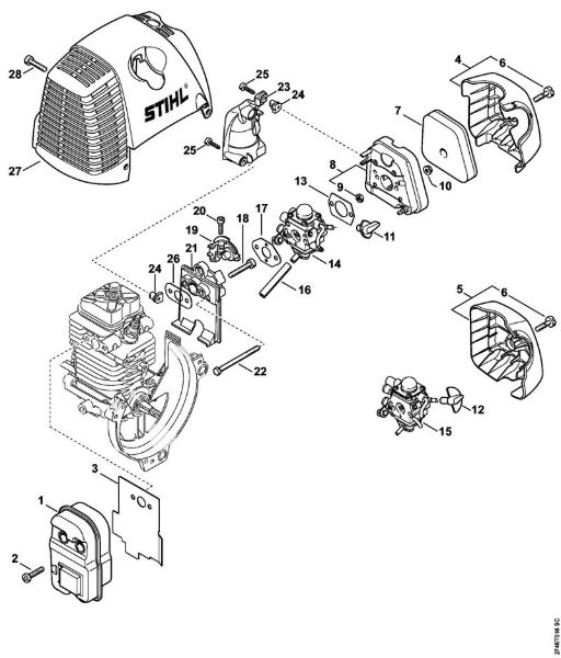 Foices a motor (FS) FS 87 R Silenciador, Filtro de ar da marca Stihl