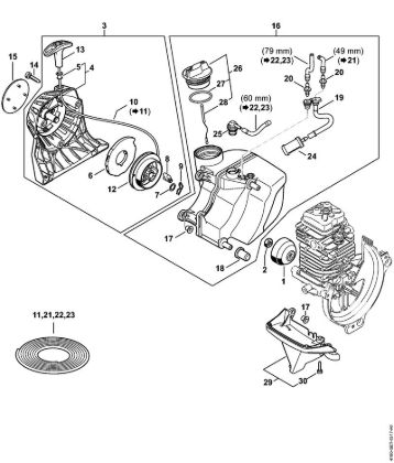 Foices a motor (FS) FS 91 R Dispositivo de arranque, Tanque de combustível da marca Stihl