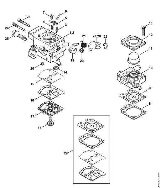 Foices a motor portáteis nas costas (FR) FR 410 C-E Carburador WTF-6, WTF-11 da marca Stihl