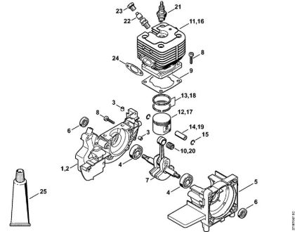 Foices a motor portáteis nas costas (FR) FR 450 Caixa da cambota, Cilindro FR 450, 480 da marca Stihl