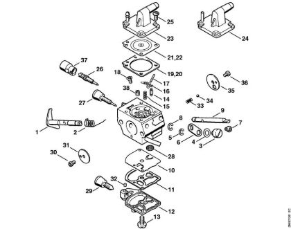 Foices a motor portáteis nas costas (FR) FR 480 (4128) Carburador C1Q-S155, C1Q-S113, C1Q-S94 FR 450, 480 da marca Stihl