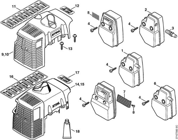 Foices a motor portáteis nas costas (FR) FR 480 (4128) Silenciador, Cobertura da marca Stihl