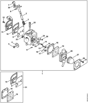 Sopradores (BG, BR) BG 55 C Z KAT Carburador C1Q-S55 da marca Stihl