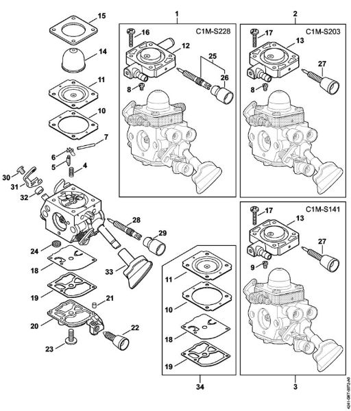 Sopradores (BG, BR) BG 86 Carburador C1M-S228, C1M-S203, C1M-S141 da marca Stihl