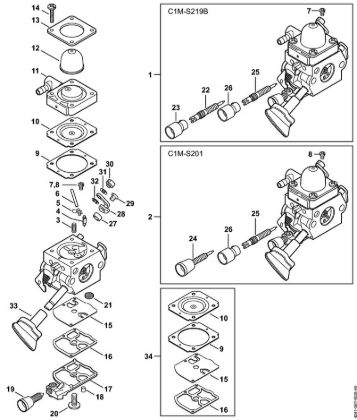 Sopradores (BG, BR) BR 200-D Carburador C1M-S219, C1M-S201 da marca Stihl