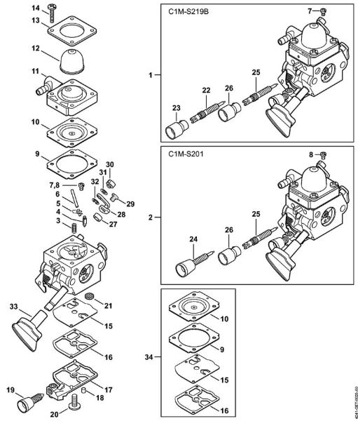 Sopradores (BG, BR) BR 200-D Carburador C1M-S219, C1M-S201 da marca Stihl