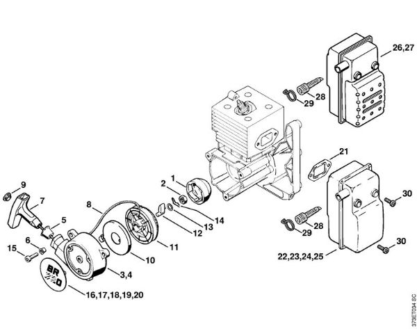 Sopradores (BG, BR) BR 340 Dispositivo de arranque, Silenciador da marca Stihl