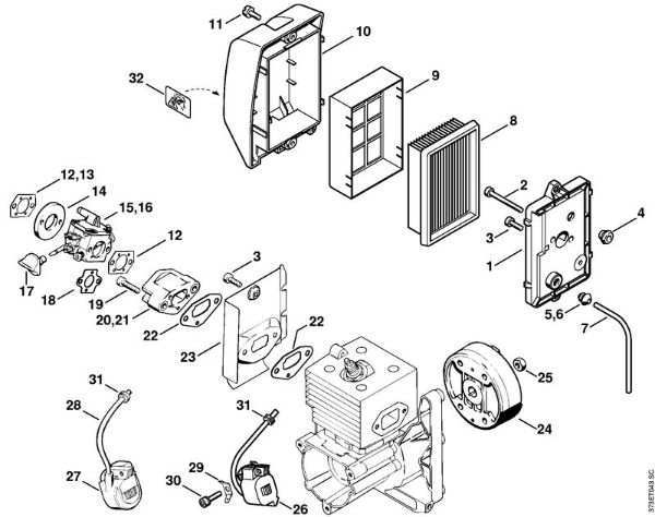 Sopradores (BG, BR) BR 340 Filtro de ar, Sistema de ignição da marca Stihl