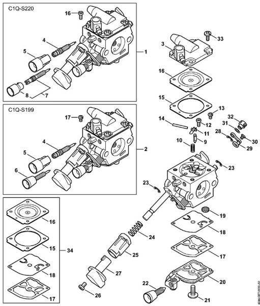 Sopradores (BG, BR) BR 350 Carburador C1Q-S220, C1Q-S199 da marca Stihl