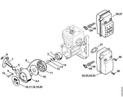 Sopradores (BG, BR) BR 420 Dispositivo de arranque, Silenciador da marca Stihl