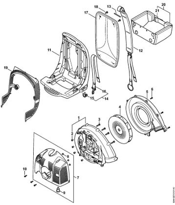 Sopradores (BG, BR) BR 450 Caixa do ventilador, cobertura, placa traseira BR 450 da marca Stihl