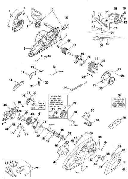Complete illustrated parts list E 1500 Electricsaw