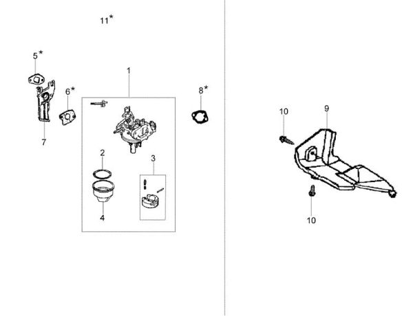 Carburetor and deflector MH 170 RKS (K700 H SN T210) Rotary tiller