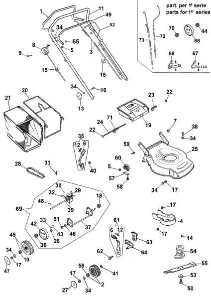 Complete illustrated parts list G 47 TA Lawnmower