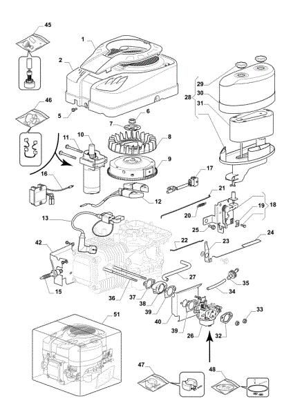 Starter, carburettor and air filter OM 93/16 K Cat. 2022 Garden tractor