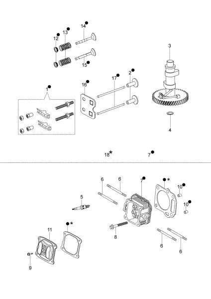 Cylinder head and valve G 44 PK (K40) Lawnmower