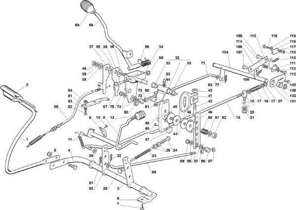 Brake and gearbox controls OM 72C/12,5H Cat.2009 Garden tractor