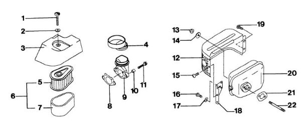 Motor, filtre aire, escape LUX 53 KT Cortacésped